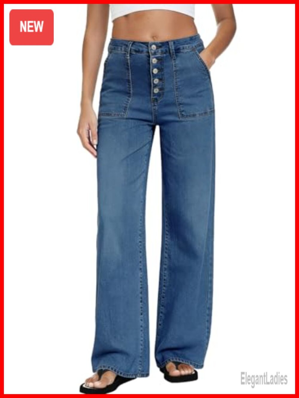 Plus Size Denim Wide Leg Jeans High Rise Button Fly